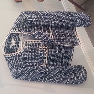 Veronica Beard Womens Size 12 Brim Tweed Balloon Sleeve Jacket Blue White